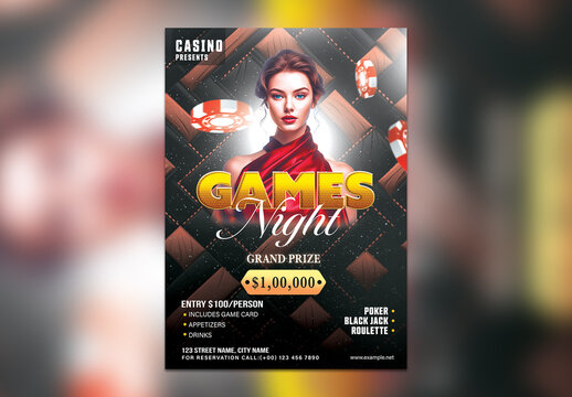 Games Night, Editable Flyer with Grand Prize for Advertisement.