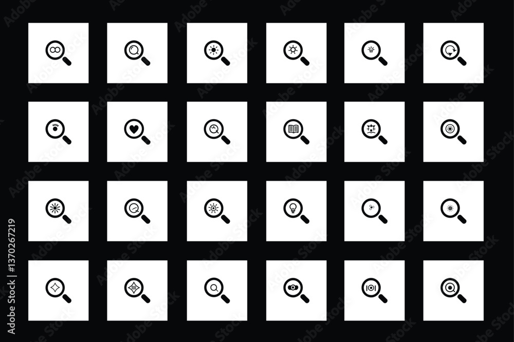 Poster this collection features diverse magnifying glass icons, ideal for web and app interfaces, represent