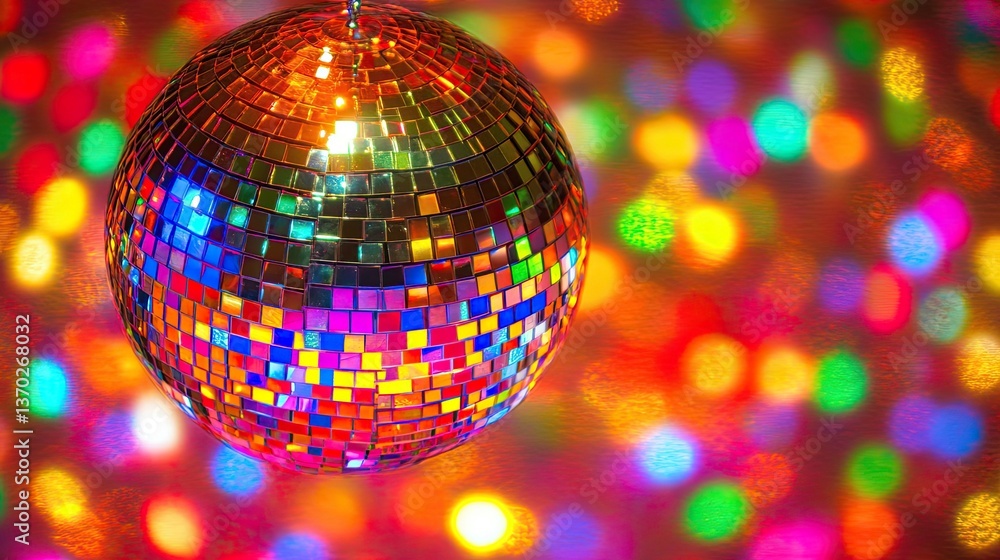 Aufkleber sparkling disco ball with colorful bokeh background effect