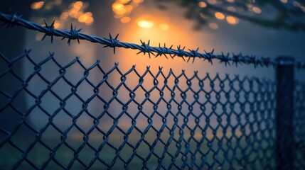 Misty barbed wire fence