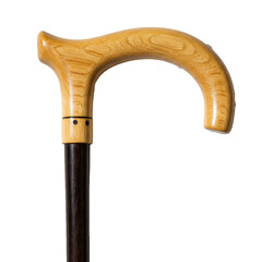 Elegant handcrafted wooden cane against a clean bright white backdrop studio shot