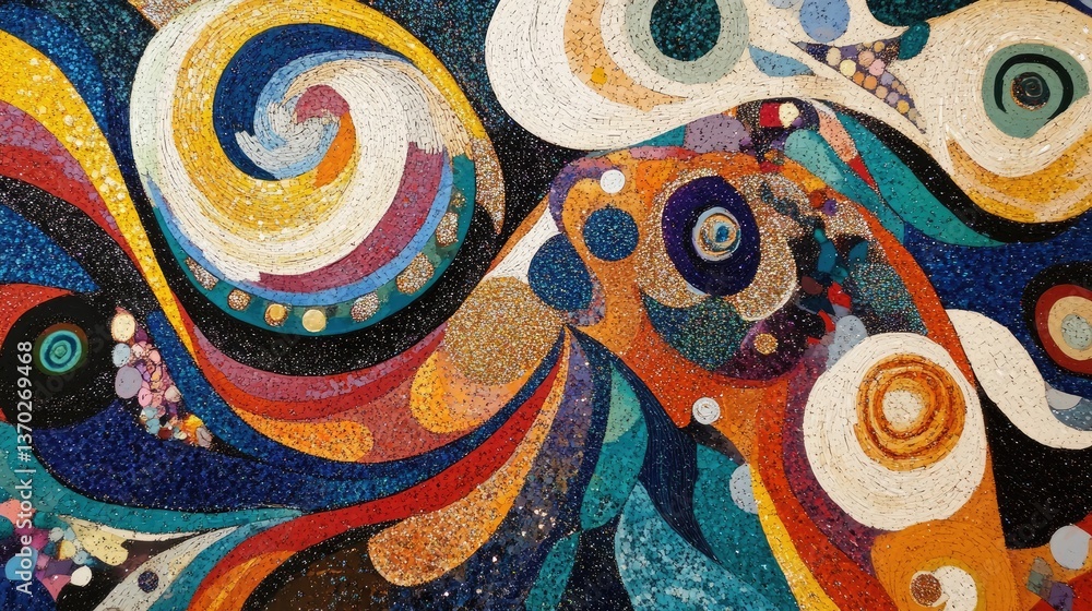 Poster colorful abstract swirls with circles and dynamic patterns
