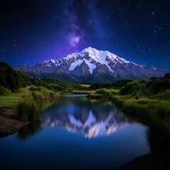 Mountain Reflection Night Sky (2)