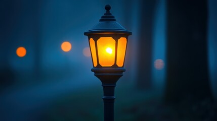 Misty night lamp illuminates path