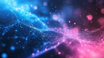 Fototapeta premium Abstract Network Connection with Glowing Particles Blue and Pink Futuristic Design
