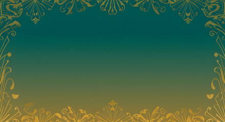 Elegant Teal and Gold Gradient with Art Deco Floral Ornamentations Background