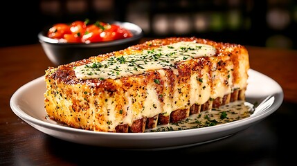 Baked Cheese Bread with Restaurant Dish.