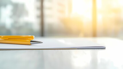 Yellow Pen on Blank Paper, Ready to sign. Contract, agreement, document.