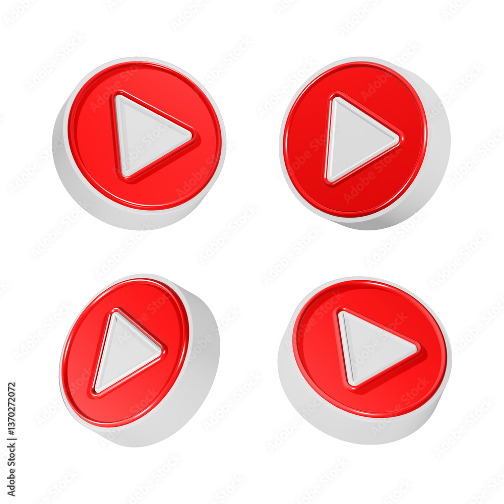 Poster play button 3d red color rendering realistic