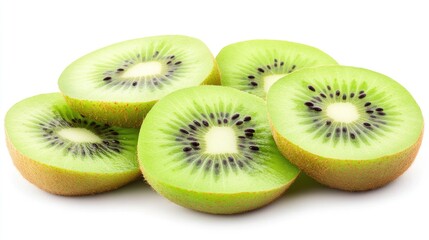 Fototapeta premium Fresh Sliced Kiwi Fruit Sections Isolated on White Background