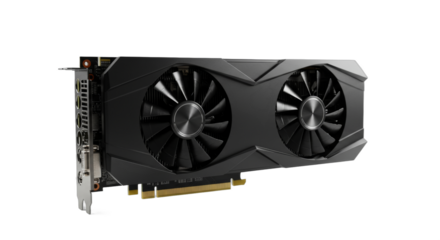 High-performance graphics card isolated, showcasing cooling design and components