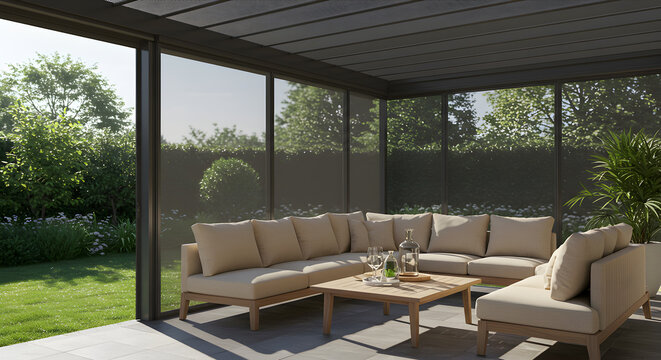 Modern outdoor living with retractable insect screens for patio privacy solution