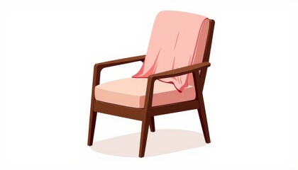 Modern wooden chair with cozy throw on white background, comfort design