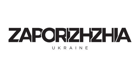 Zaporizhzhia in the Ukraine emblem. The design features a geometric style, vector illustration with bold typography in a modern font. The graphic slogan lettering.