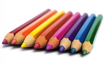 Colorful Pencils Arranged on White Background Ready for Creative Projects