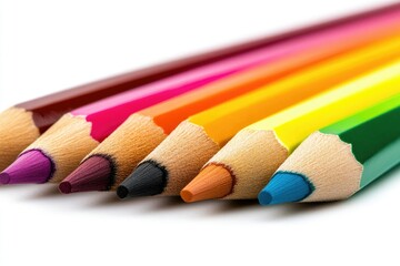 Colored Pencils Arranged in a Spectrum Row, Perfect for Artistic Projects