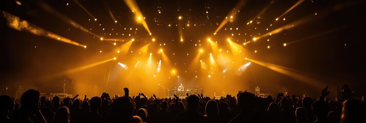 Golden Concert Lights And Crowd Silhouette