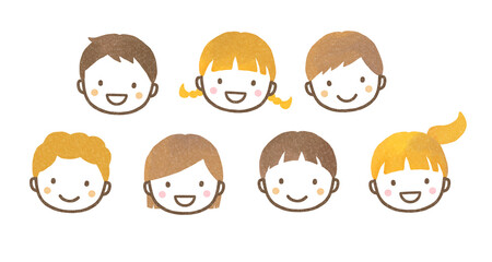 笑顔の子供たちの顔アイコンセット