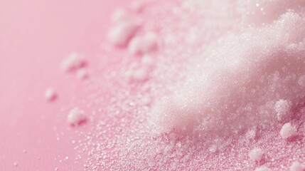 Fototapeta premium Pile of White Powder on Pink Surface Macro Shot with Glistening Detail