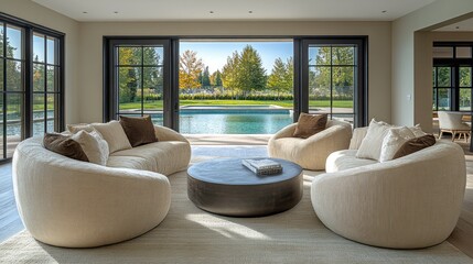 Fototapeta premium Modern living area with pool view