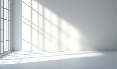 White background with window shadow, soft light and shadow, empty space for product display or presentation