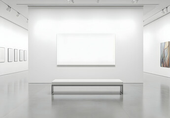White blank wall mockup in an empty modern art gallery, HD --ar 76:51 - Image #3 @Abbas