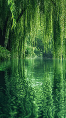 Obraz premium Weeping Willow Trees Reflecting in Calm Water