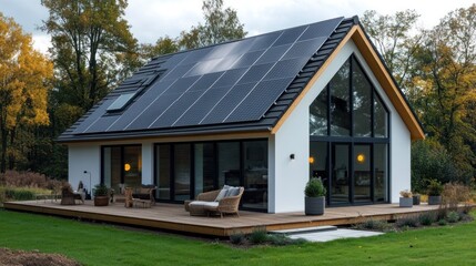 Modern Eco-Friendly House with Solar Panels and Spacious Deck