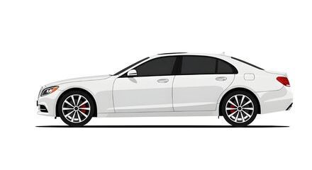 Fototapeta premium A clean vector illustration of a luxury white sedan in side view, with smooth lines and a minimal flat design.