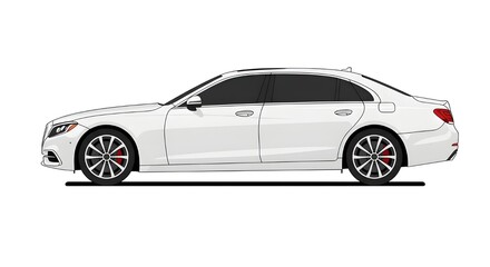 Fototapeta premium A clean vector illustration of a luxury white sedan in side view, with smooth lines and a minimal flat design.