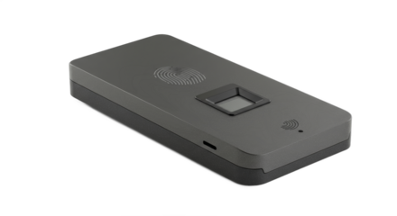 Sleek Biometric Fingerprint Scanner on White Background, Authentication Device