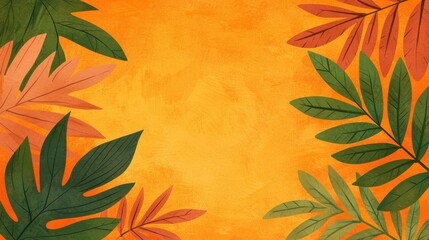 Vibrant Autumnal Tropical Leaves in a Colorful Background Digital Art Nature Scene Warm Tones Close-up View Seasonal Beauty