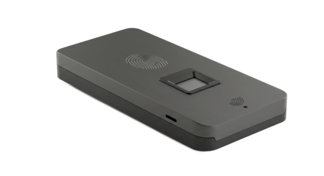 Sleek Biometric Fingerprint Scanner on White Background, Authentication Device