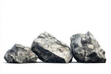 Obraz premium Three Gray Rocks or Stones Isolated on White Background