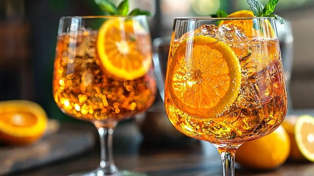 Refreshing Aperol Spritz Cocktails on a Bar