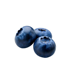 Obraz premium A group of three blueberries, isolated on a clean background. Perfectly showcases their natural juiciness and vibrant color.