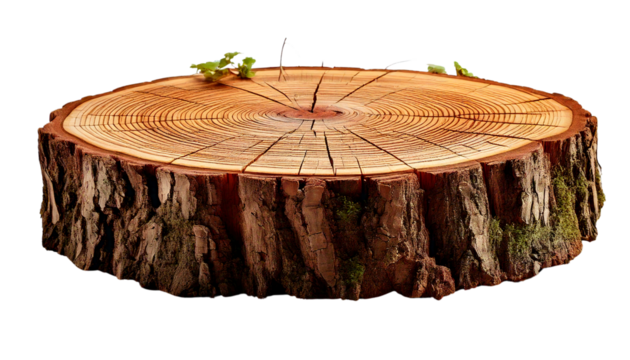 Stumps, tree trunk, piece of tree trunk isolated on transparent white background.