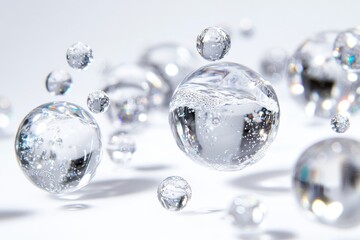 Floating Water Spheres with Bubbles Abstract Background for Science and Technology