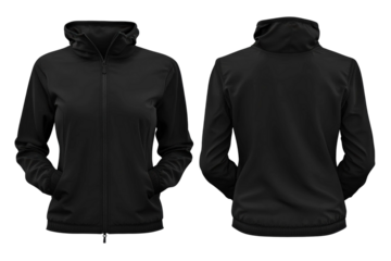 Black Lightweight Jacket with Hoodie Front and Back View for Casual Fashion and Outdoor Activities
