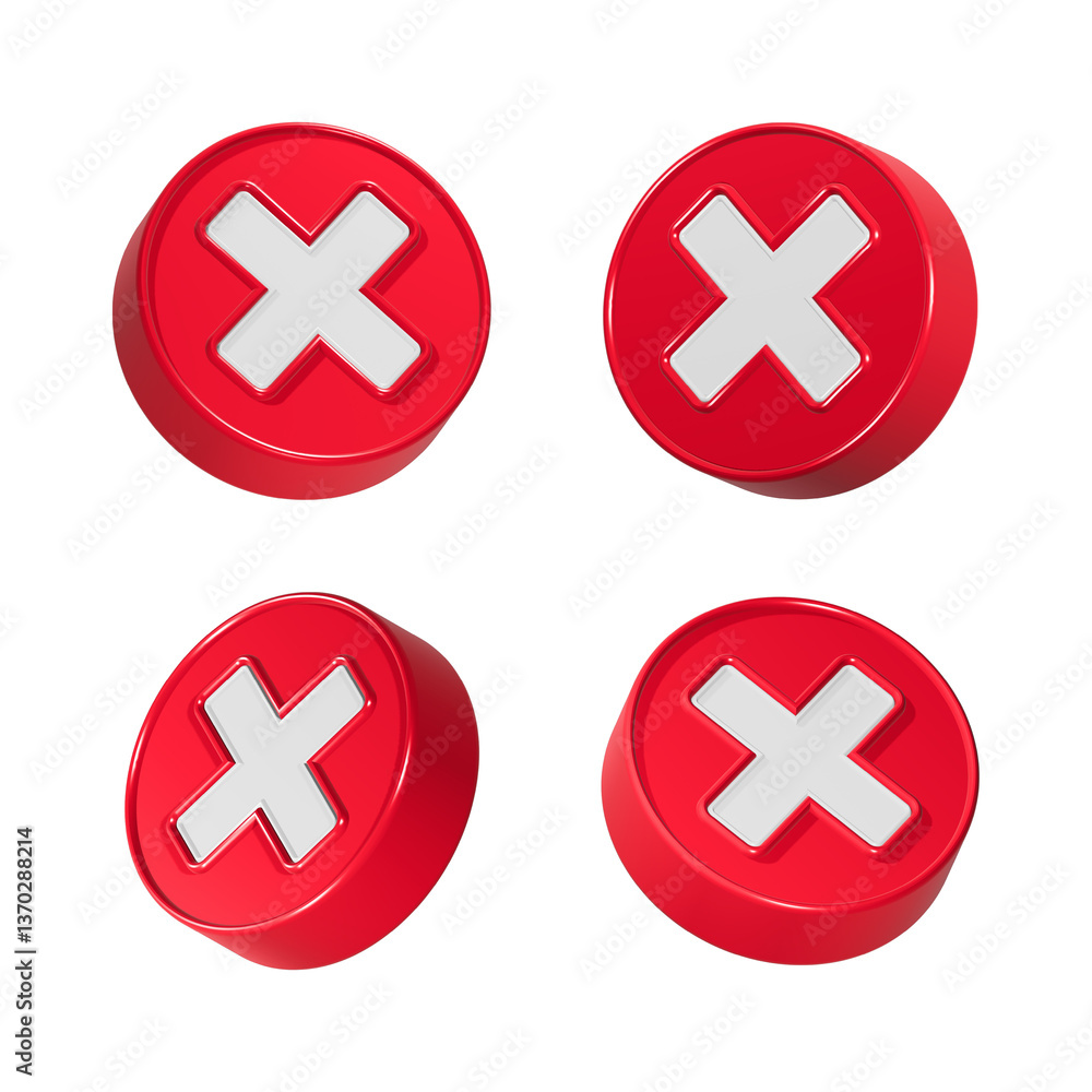 Poster deleted icon 3d rendering realistic red color