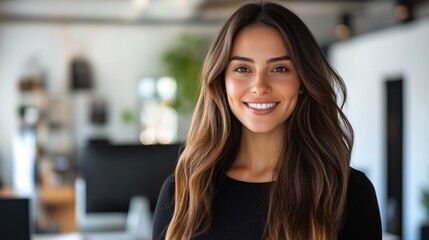 Obraz premium Portrait of a Smiling Woman in a Modern Office