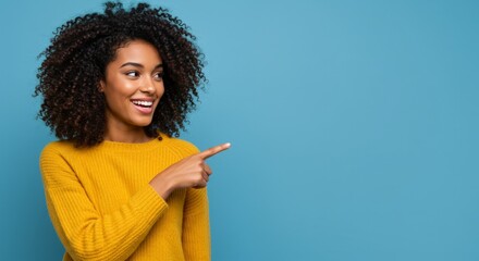 Happy Woman Pointing Right