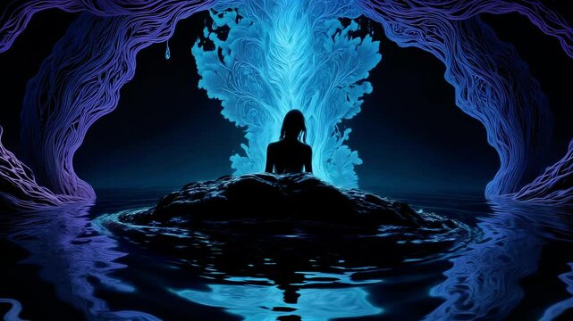 mental health awareness concept, a person rising out of the darkness, black, dark, deep shadows, lost mind, mysterious dark ocean scenery, anxiety, depression, cluttered mind, pressure from society
