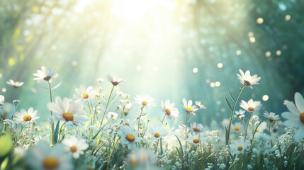 A field of daisies bathed in sunlight © 王二小