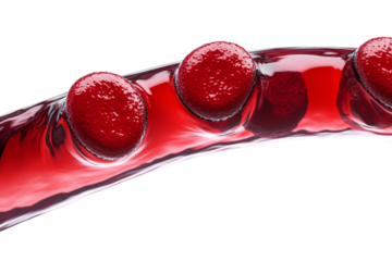 Close-Up View of Red Blood Cells Flowing Through a Blood Vessel with a Rich Red Background Illustrating Circulation and Health Dynamics
