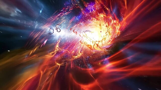 A breathtaking display of cosmic energy erupts in the universe, showcasing vibrant colors and swirling gases that indicate the birth of a new star in deep space.