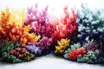 Vibrant Rainbow Forest Watercolor Painting.