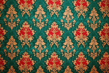 Elegant Teal and Gold Damask Pattern Wallpaper Texture Background