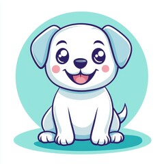 Obraz premium Adorable Cartoon White Puppy Happy Dog Illustration Cute Pet Design Sitting Canine