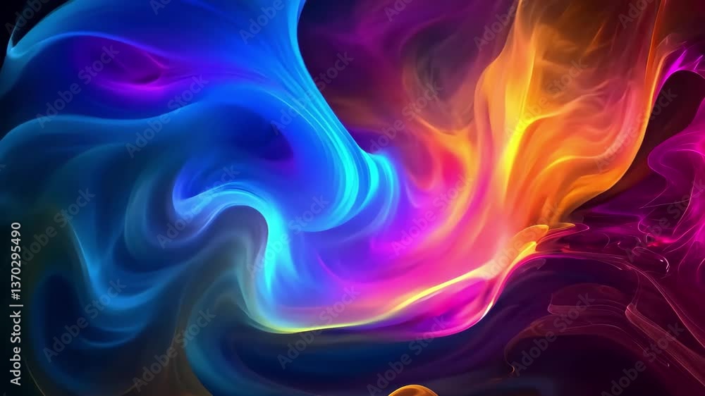 Poster dynamic swirls of bright colors blend and interact, forming a radiant display that captures the esse